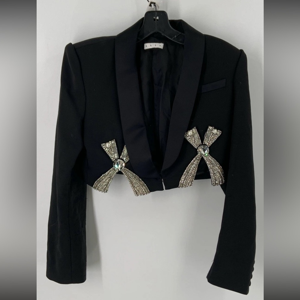 AREA Embellished Bow Cutout Cropped Blazer 6 $1995 - Picture 5 of 10